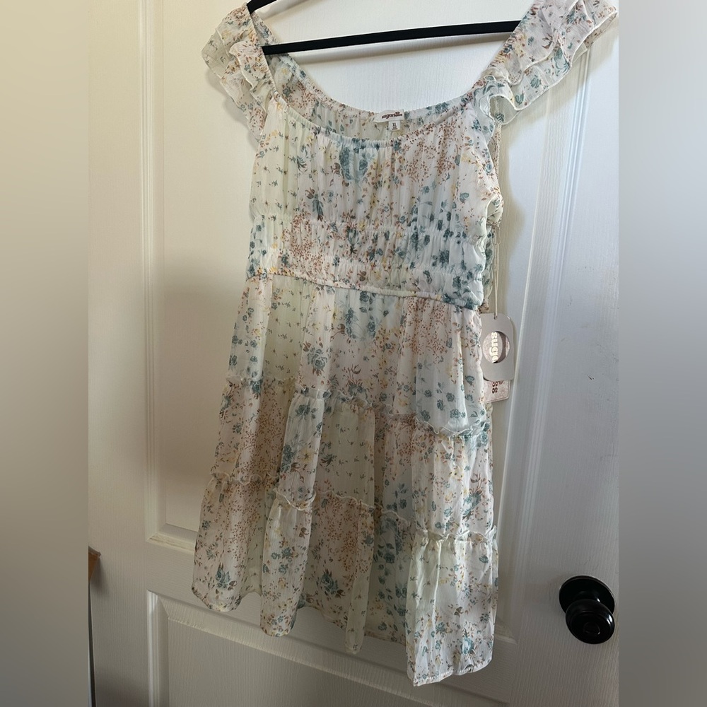 🔥 NWT Sugarlips Floral Boho Babydoll Dress - Cream and Blue Size XL